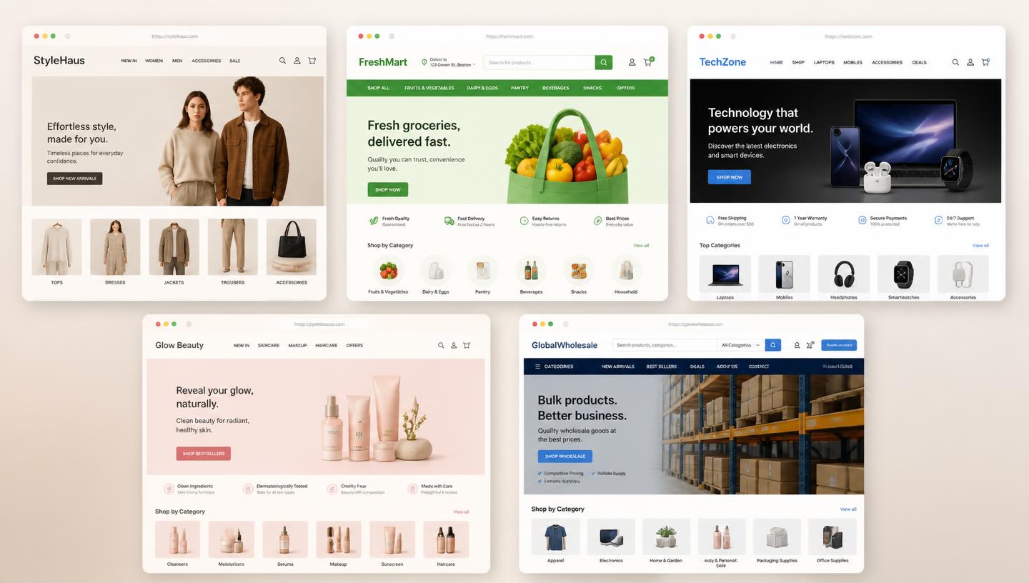 Storefront theme variations previewed side by side